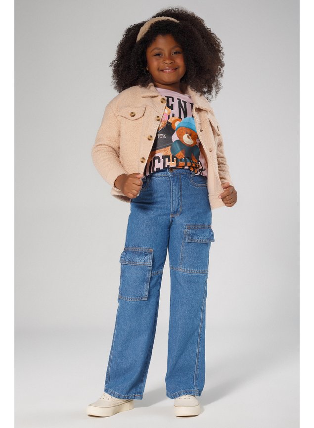 Calça Jeans Infantil Menina Wide Cargo Sun Place Estilo e Conforto