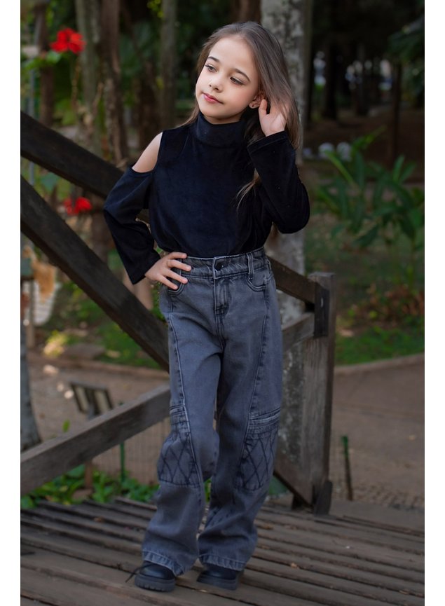 Calça Jeans Infantil Menina Wide Cargo Sun Place Estilo e Conforto