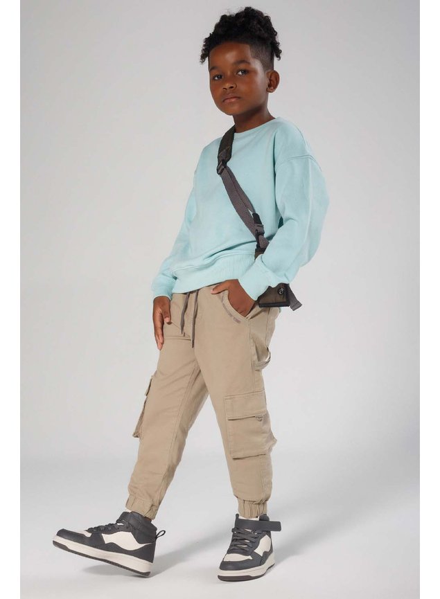 Calça Sarja Infantil Menino Jogger Cargo Color Preto Sun Place